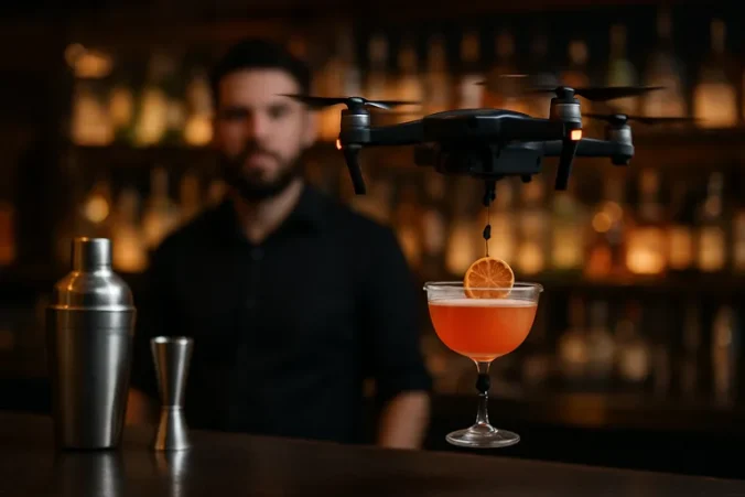 Waar drones de shaker ontmoeten: spectaculaire cocktails die door de lucht zweven